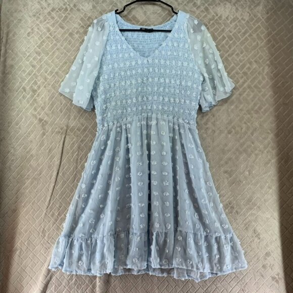 BTFBM Dresses & Skirts - BTFBM Womens XL Dress Light Blue Chiffon Short Mini Polka Dot Fit & Flare Lined